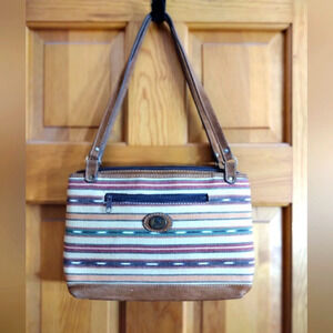 Western Guatamala woven handbag purse with leather‎ straps and trim and bottom